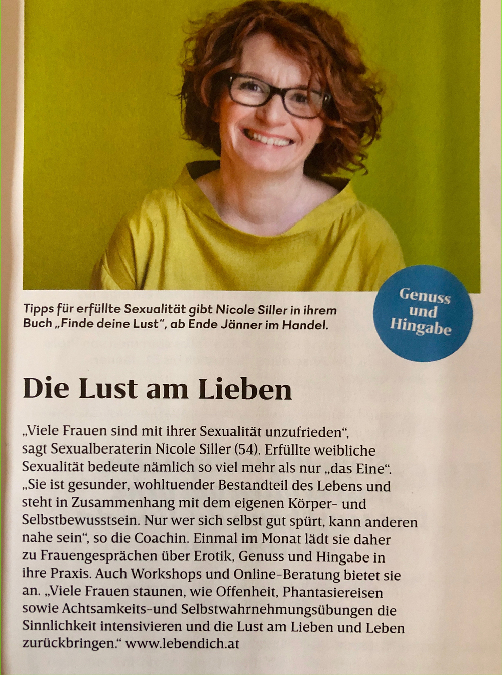 Nicole Siller, lebendich "Die Lust am Lieben" Welt der Frauen 01-02/2019