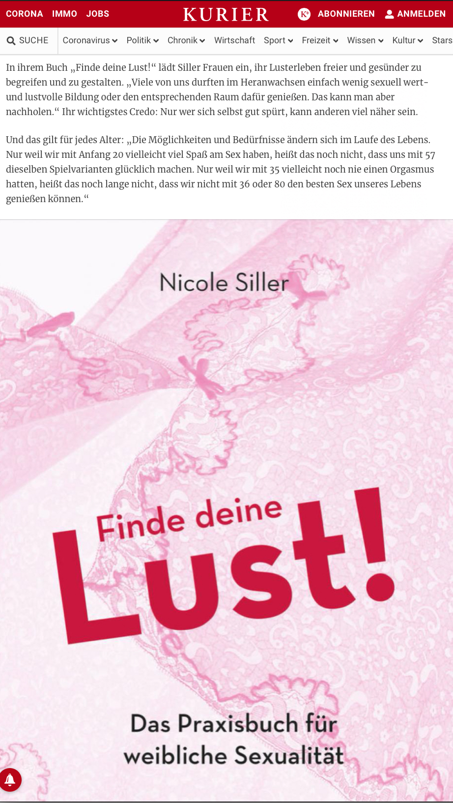 Nicole Siller lebendich. "Finde deine Lust" Online Kurier 29/3/19